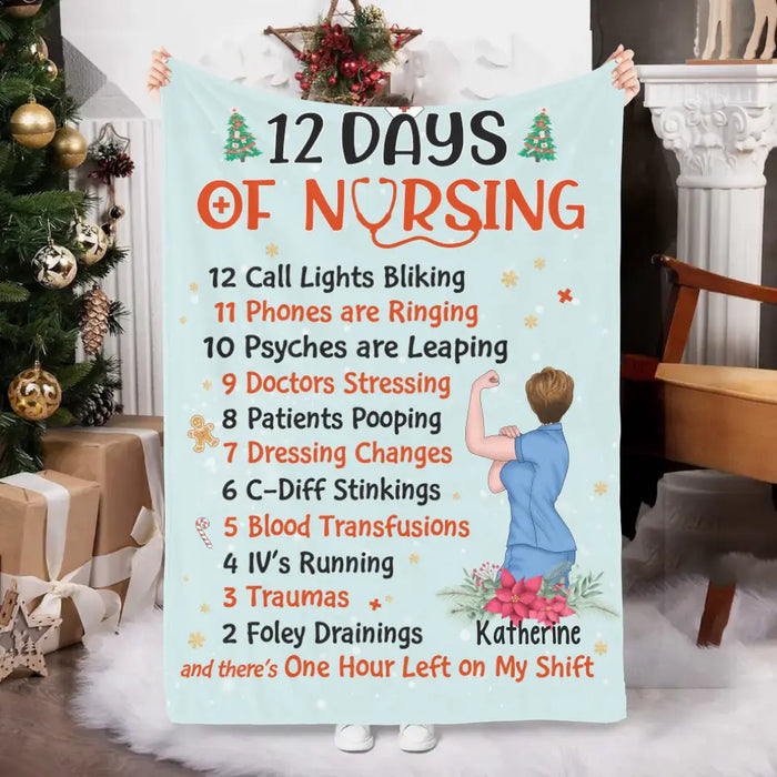 Personalized Blanket, 12 Days Of Nursing, Christmas Gift For Nurses