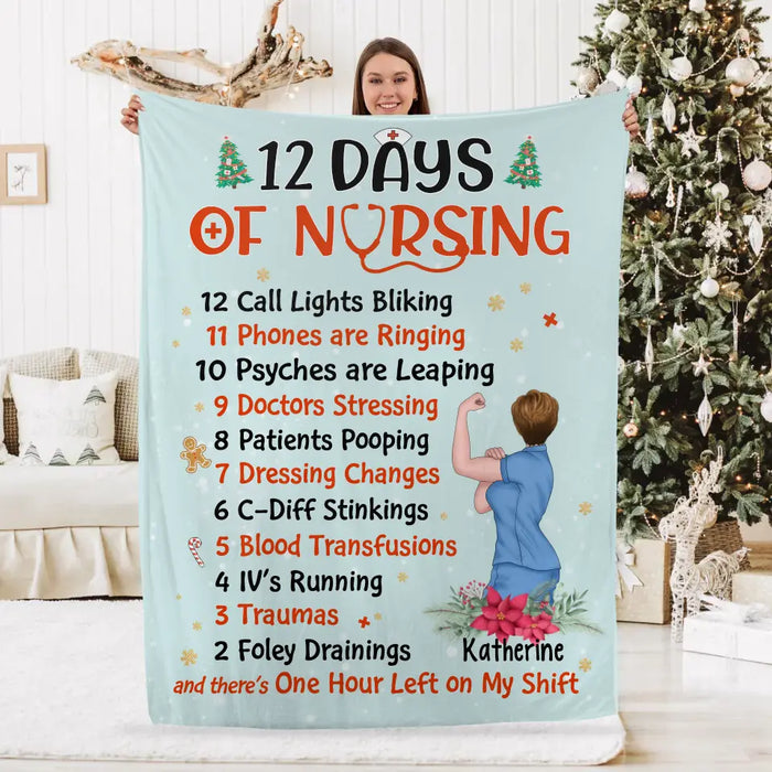 Personalized Blanket, 12 Days Of Nursing, Christmas Gift For Nurses