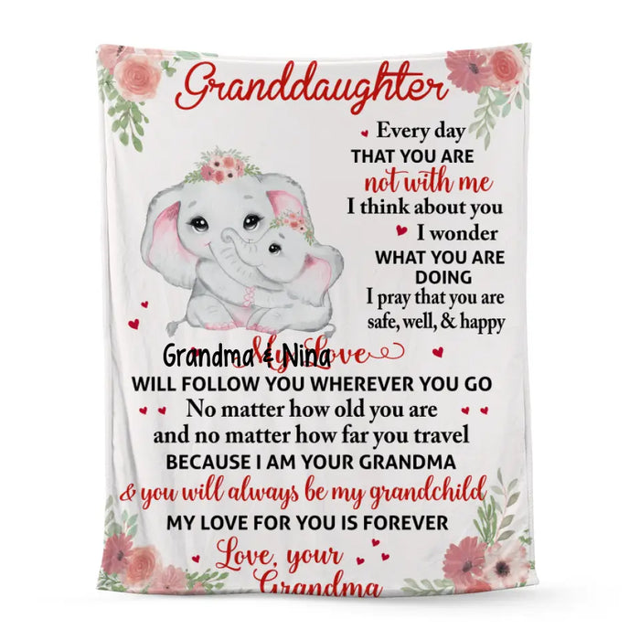 To My Granddaughter Floral Elephant - Grandma and Granddaughter - Personalized Gifts Custom Blanket for Granddaughter for Grandma