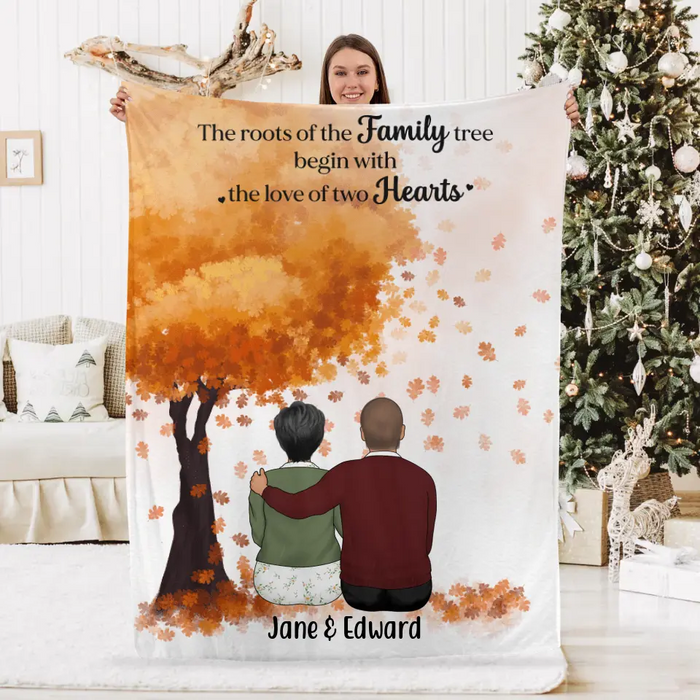 Personalized Blanket, Parents Sitting, The Roots Of A Family Tree, Anniversary Gift for Parents