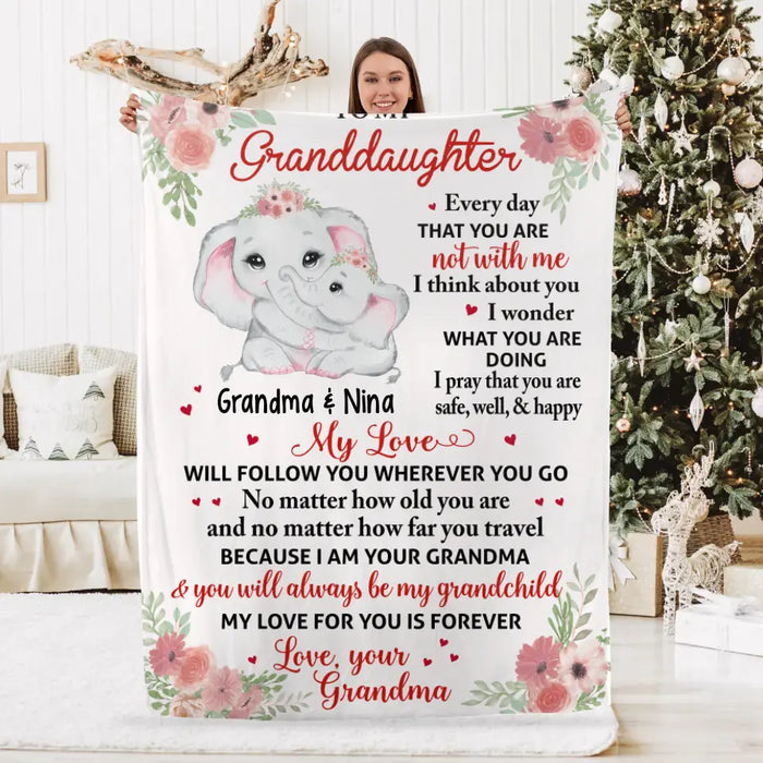 To My Granddaughter Floral Elephant - Grandma and Granddaughter - Personalized Gifts Custom Blanket for Granddaughter for Grandma