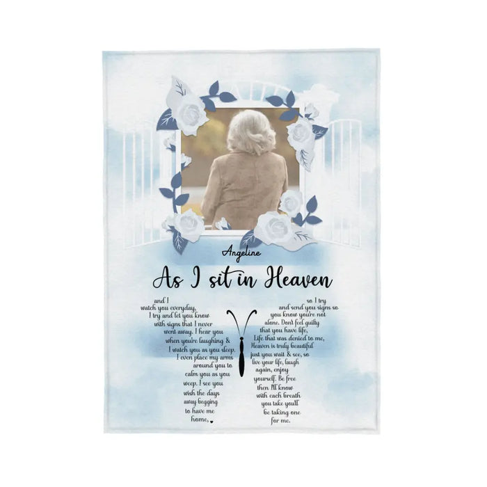 Personalized Blanket, As I Sit In Heaven And I Watch You Every Day, Memorial Gifts For Loss Of Parents, Photo Upload Gifts