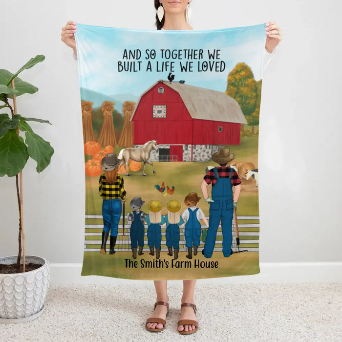 Personalized Blanket, Farming Family Harvest In The Fall, Up To 4 Kids, Gift For Farmers