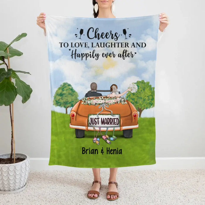 Personalized Blanket, Cheers To Love Laughter And Happily Ever After, Wedding Gifts, Marriage Anniversary Gifts