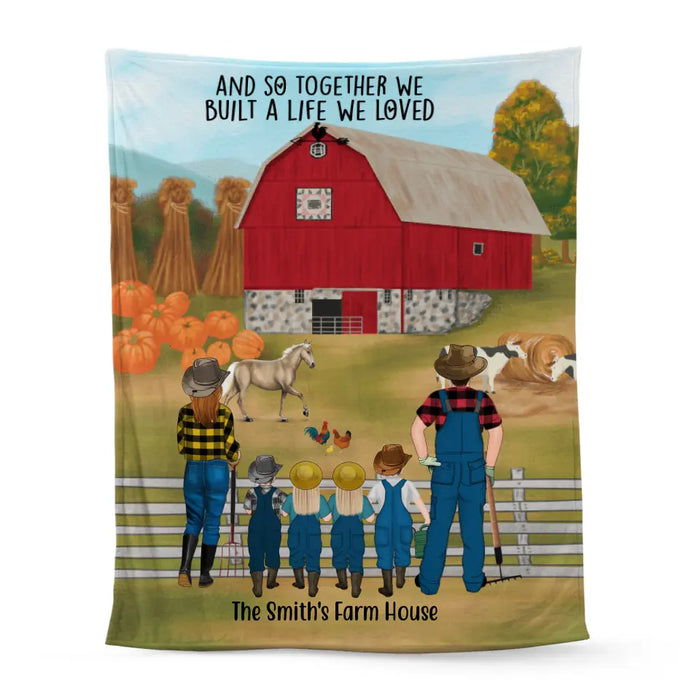 Personalized Blanket, Farming Family Harvest In The Fall, Up To 4 Kids, Gift For Farmers