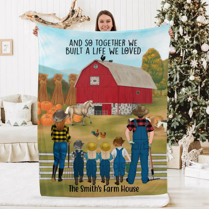 Personalized Blanket, Farming Family Harvest In The Fall, Up To 4 Kids, Gift For Farmers