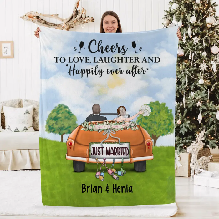 Personalized Blanket, Cheers To Love Laughter And Happily Ever After, Wedding Gifts, Marriage Anniversary Gifts