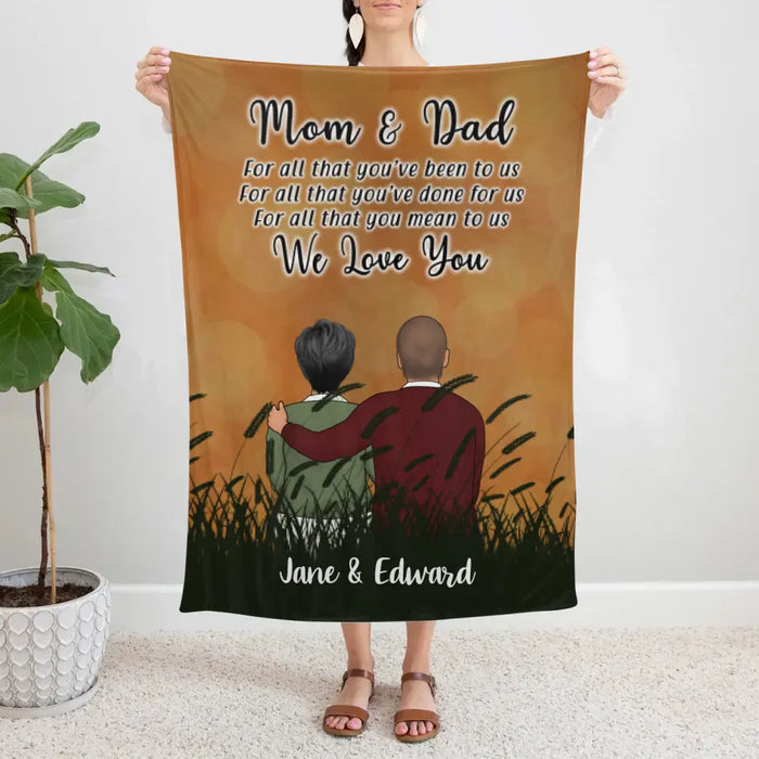 Mom and Dad We Love You - Personalized Gifts Custom Family Blanket for Dad and Mom, Family Gifts