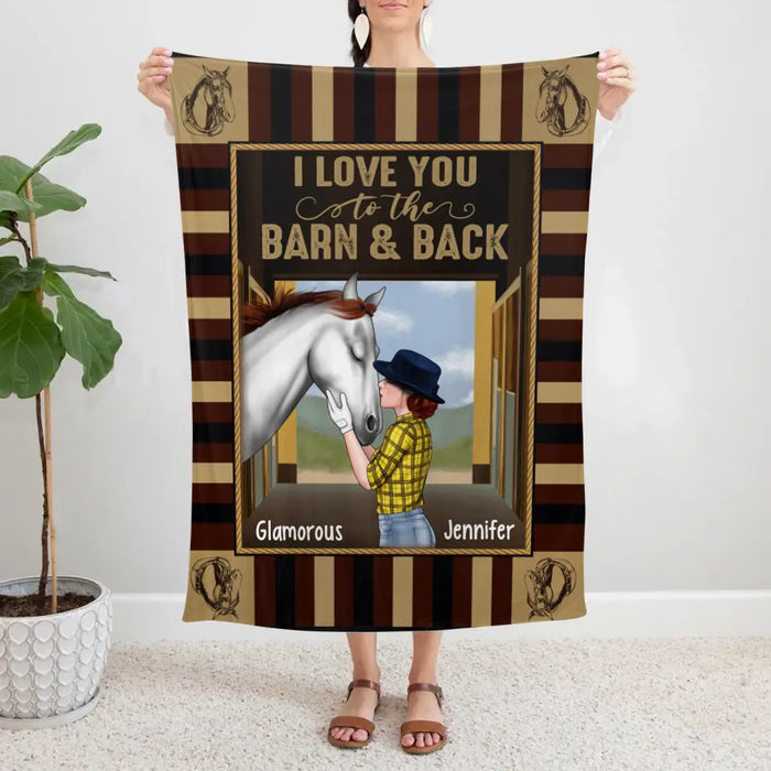 Personalized Blanket, I Love You To The Barn And Back, Woman Kissing A Horse, Gifts For Horse Riding Lovers