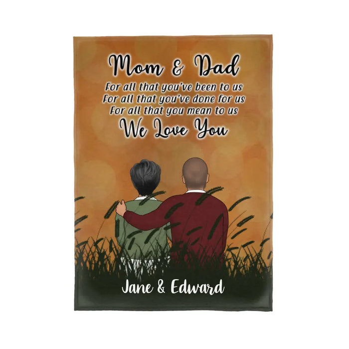 Mom and Dad We Love You - Personalized Gifts Custom Family Blanket for Dad and Mom, Family Gifts