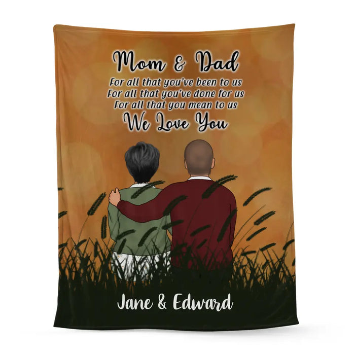 Mom and Dad We Love You - Personalized Gifts Custom Family Blanket for Dad and Mom, Family Gifts