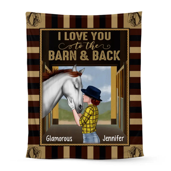 Personalized Blanket, I Love You To The Barn And Back, Woman Kissing A Horse, Gifts For Horse Riding Lovers