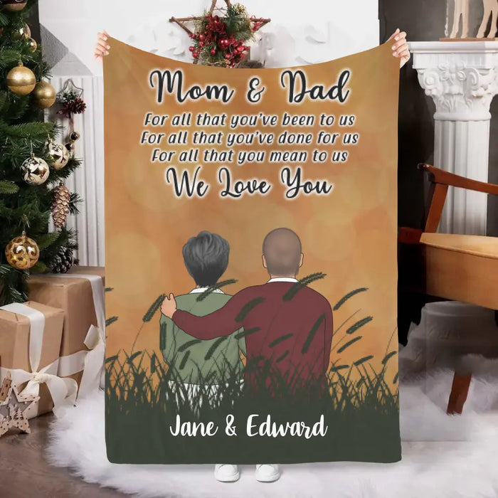 Mom and Dad We Love You - Personalized Gifts Custom Family Blanket for Dad and Mom, Family Gifts