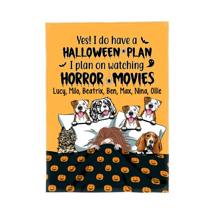 Personalized Blanket, Up To 6 Dogs, Sleeping Girl With Dogs, Yes I Do Have A Halloween Plan, Halloween Gift For Dog Lovers