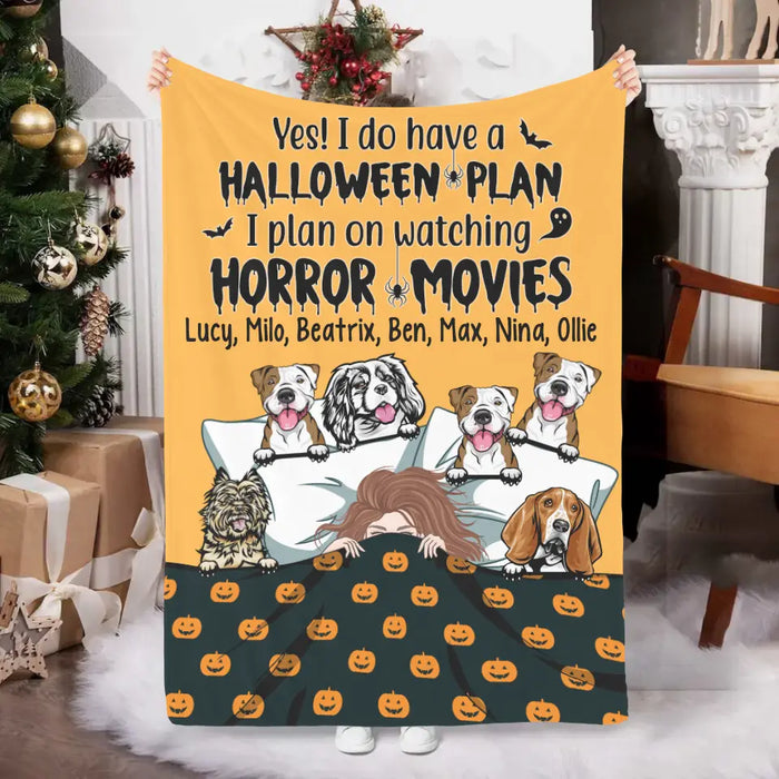 Personalized Blanket, Up To 6 Dogs, Sleeping Girl With Dogs, Yes I Do Have A Halloween Plan, Halloween Gift For Dog Lovers