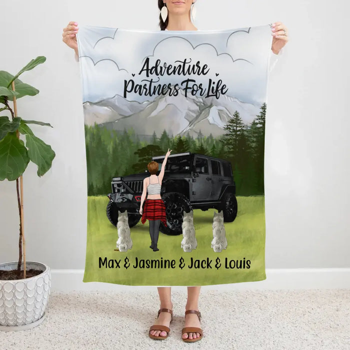 Personalized Blanket, Adventure Girl With Cats And Dogs, Custom Gift For Dogs and Car Lovers