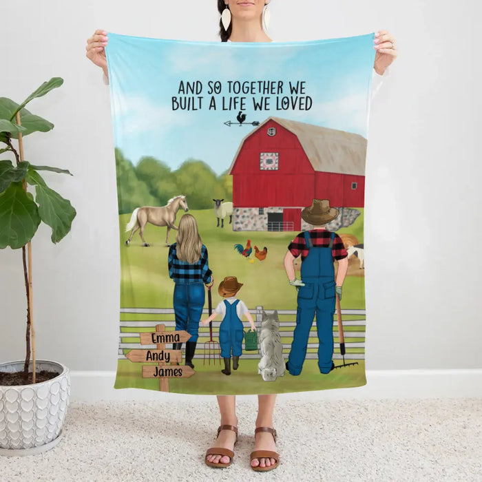 Personalized Blanket, Farming Family With Animals, Gift For Farmers