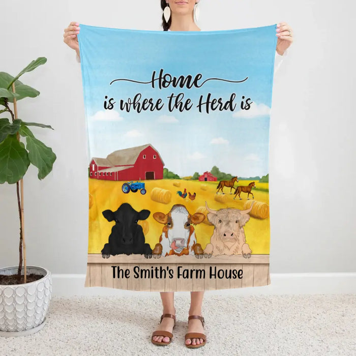 Personalized Blanket, Cow Peeking Farm, Gift For Farmers, Cow Lovers