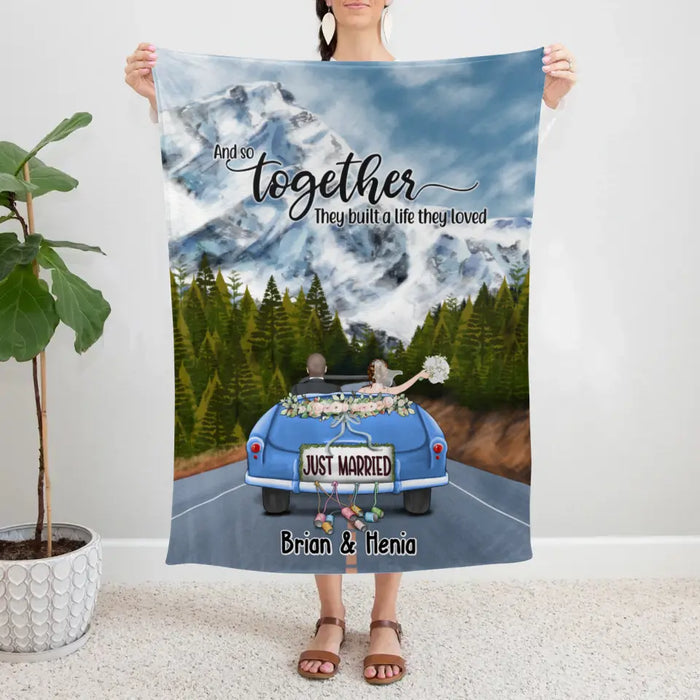 Personalized Blanket, Just Married Couple Driving, Gift For Couples