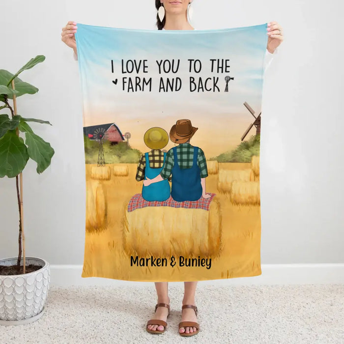 Personalized Blanket, Farmer Couple Sitting On Wheat Straw Bale, Gift For Farming Partners