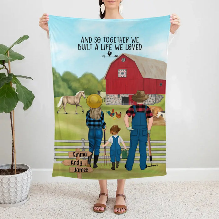 Personalized Blanket, Farming Couple And Kids, Gift For Farmers Family