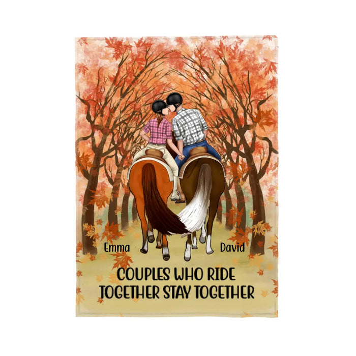 Personalized Blanket, Horseback Riding Couple Holding Hand - Couples Who Ride Together Stay Together, Gift For Horse Lovers