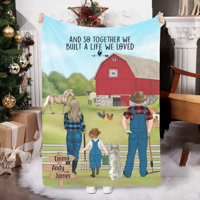 Personalized Blanket, Farming Family With Animals, Gift For Farmers