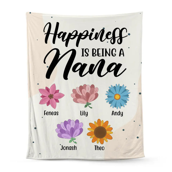 Personalized Blanket, Happiness Is Being A Nana Flower, Gifts For Grandma