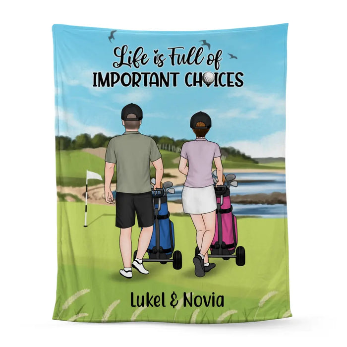 Personalized Blanket, Golf Pushing Cart Partners - Couple And Friends, Gift For Golf Lovers