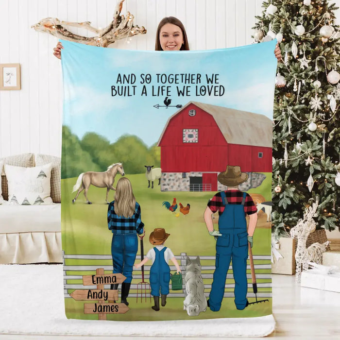 Personalized Blanket, Farming Family With Animals, Gift For Farmers