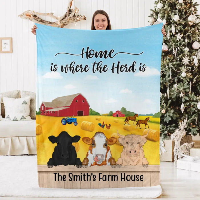 Personalized Blanket, Cow Peeking Farm, Gift For Farmers, Cow Lovers