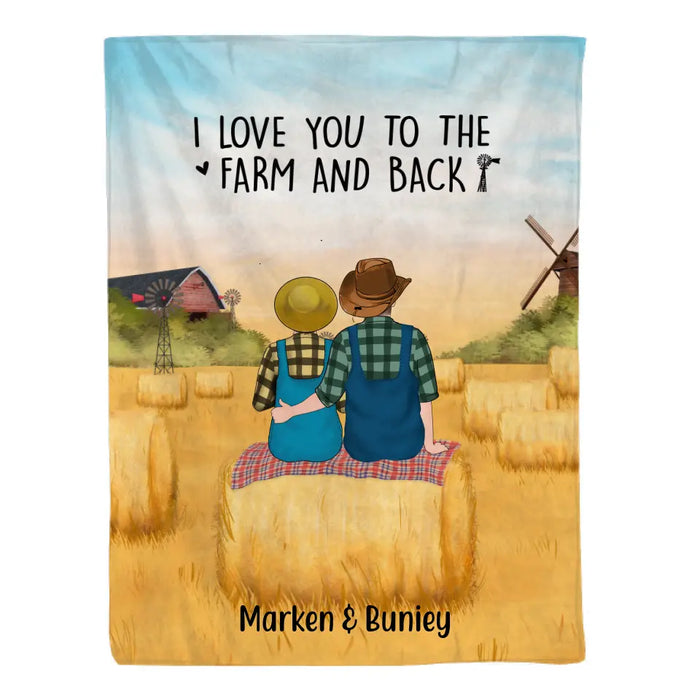 Personalized Blanket, Farmer Couple Sitting On Wheat Straw Bale, Gift For Farming Partners