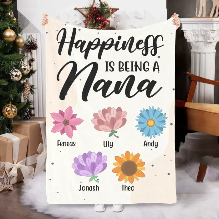 Personalized Blanket, Happiness Is Being A Nana Flower, Gifts For Grandma