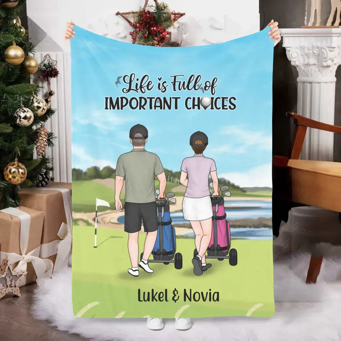 Personalized Blanket, Golf Pushing Cart Partners - Couple And Friends, Gift For Golf Lovers