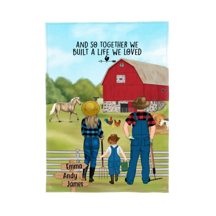 Personalized Blanket, Farming Couple And Kids, Gift For Farmers Family