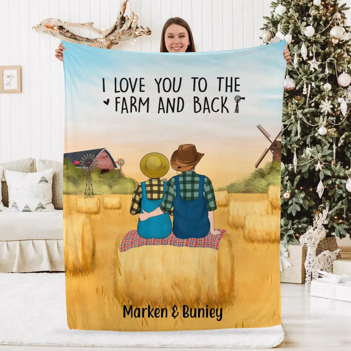 Personalized Blanket, Farmer Couple Sitting On Wheat Straw Bale, Gift For Farming Partners