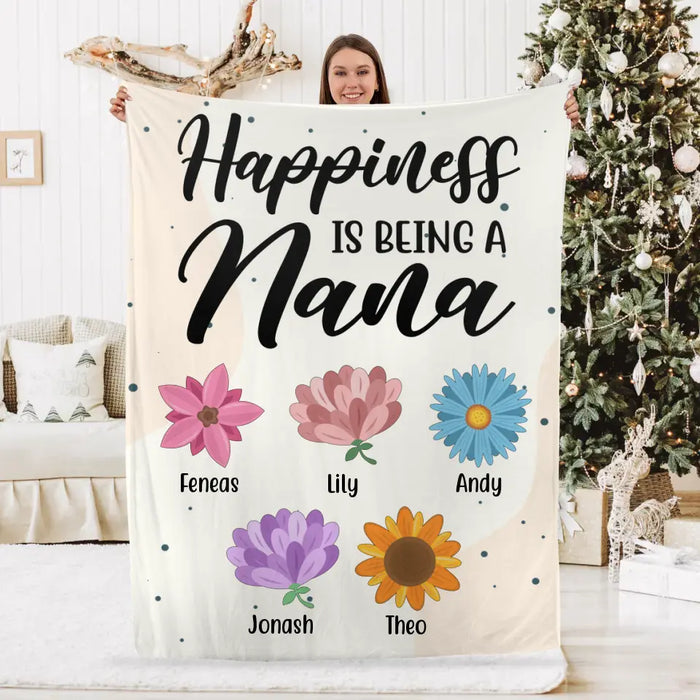 Personalized Blanket, Happiness Is Being A Nana Flower, Gifts For Grandma