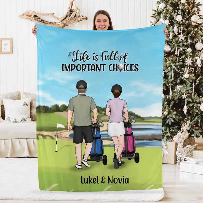 Personalized Blanket, Golf Pushing Cart Partners - Couple And Friends, Gift For Golf Lovers