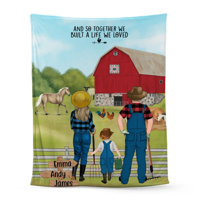 Personalized Blanket, Farming Couple And Kids, Gift For Farmers Family