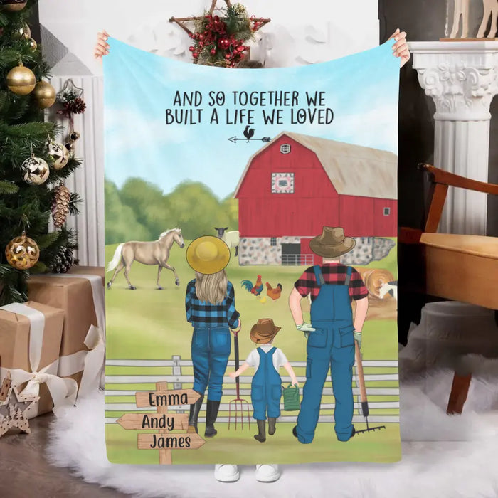 Personalized Blanket, Farming Couple And Kids, Gift For Farmers Family