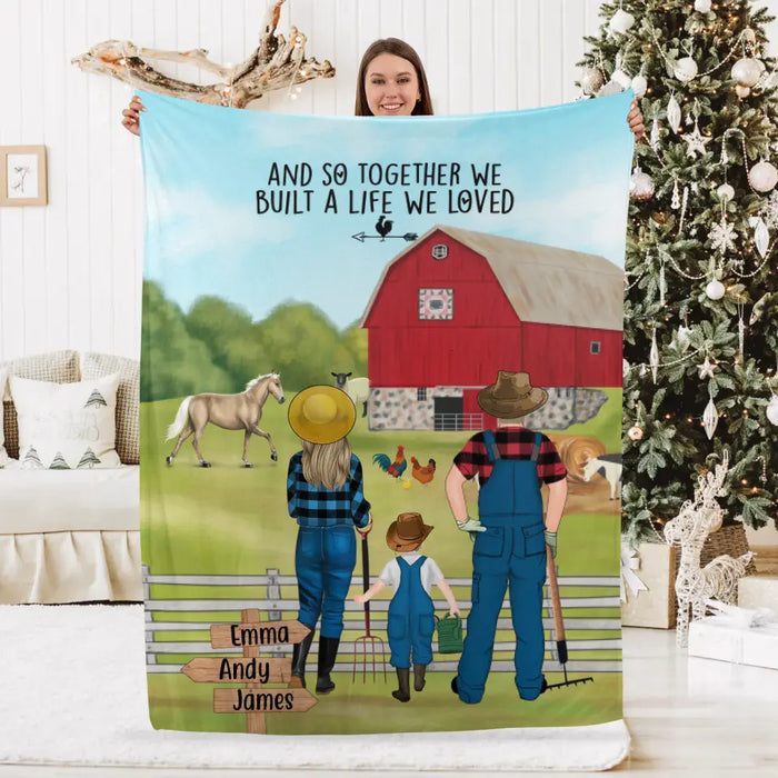 Personalized Blanket, Farming Couple And Kids, Gift For Farmers Family