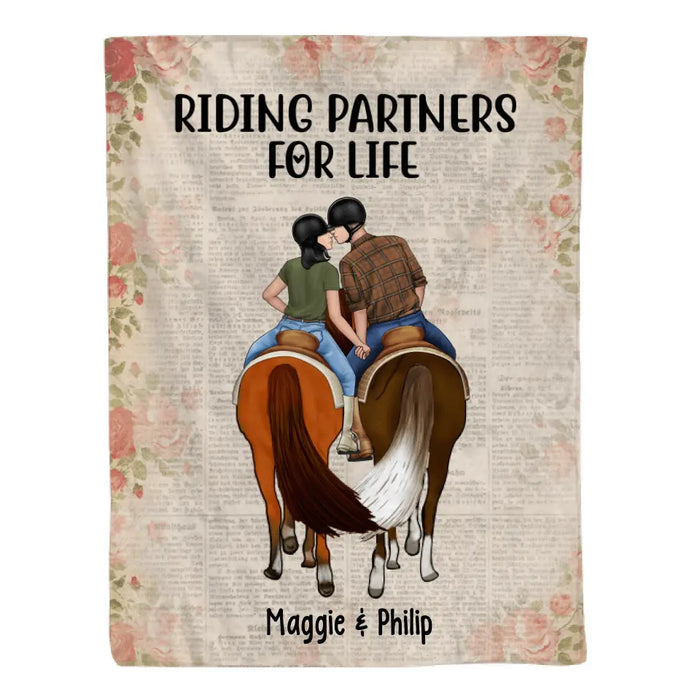 Couple Kissing While Horseback Riding - Personalized Blanket For Her, Him, Horse Lovers