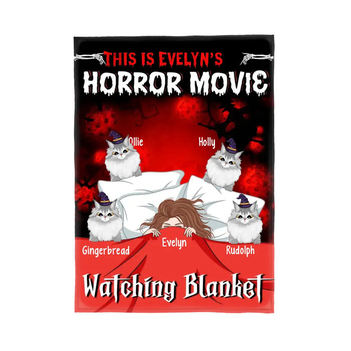 This Is My Horror Movie Watching Blanket - Personalized Gifts Custom Halloween Blanket For Her, Cat Lovers