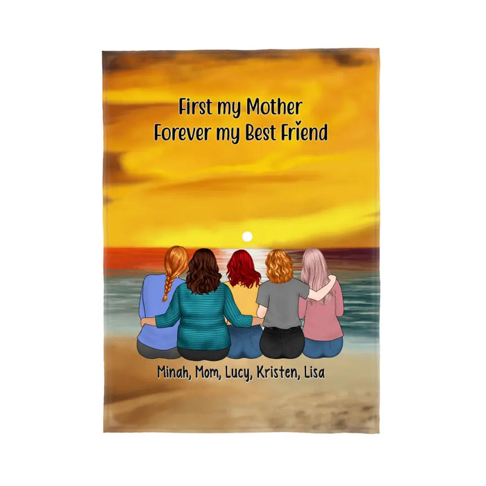 First My Mother Forever My Best Friend - Personalized Gifts Custom Mother and Daughters Memorial Blanket For Mom, Memorial Gifts