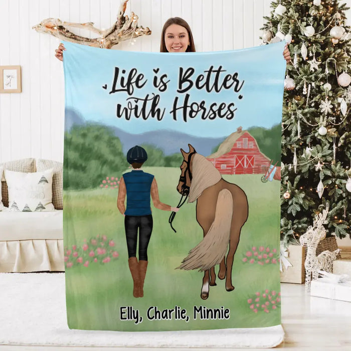 Life Is Better With Horses Walking Horse - Personalized Blanket For Him, Her, Horse Lovers