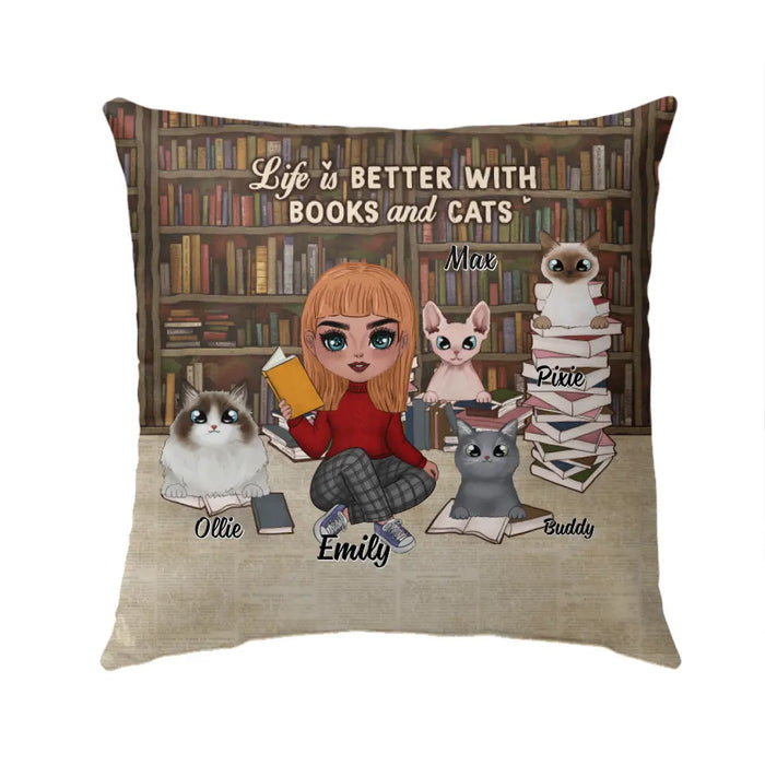 Life Is Better with Books and Cats - Personalized Gifts for Cat Custom Cat Mom Pillow