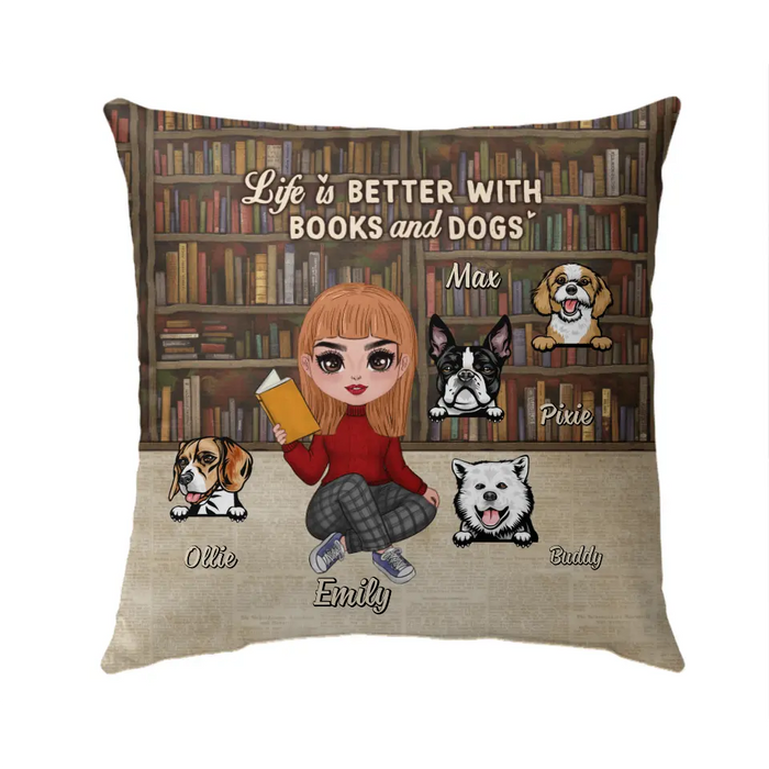 Life Is Better with Books and Dogs - Personalized Gifts Custom Dog Pillow for Dog Mom, Dog Lovers