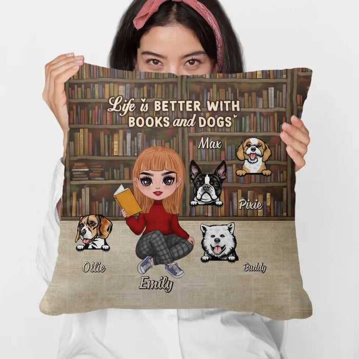 Life Is Better with Books and Dogs - Personalized Gifts Custom Dog Pillow for Dog Mom, Dog Lovers