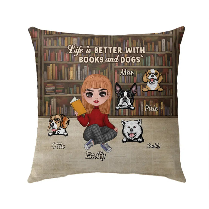 Life Is Better with Books and Dogs - Personalized Gifts Custom Dog Pillow for Dog Mom, Dog Lovers