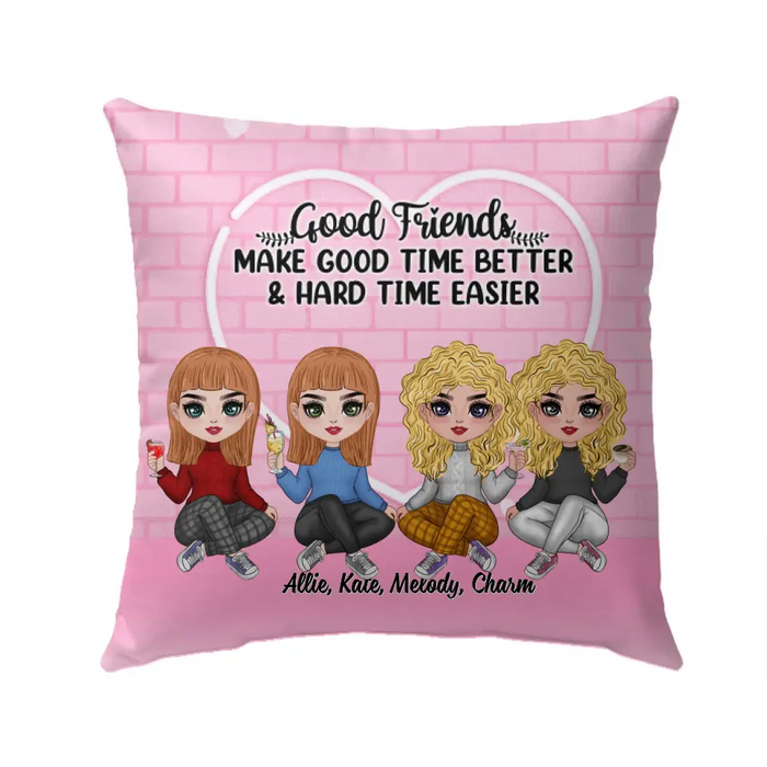 Up To 4 Chibi Good Friends Make Good Time Better - Personalized Pillow For Her, Friends, Sister